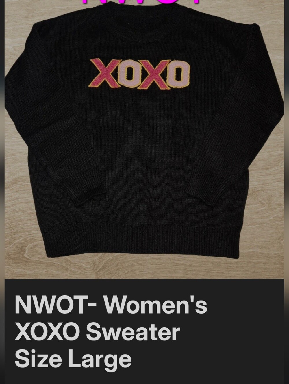 XOXO Black Crewneck Sweater with Pink Logo